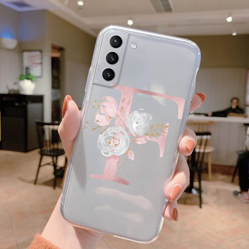 Für Samsung Galaxy Hülle – Initiale Buchstabe mit Blumen, TPU