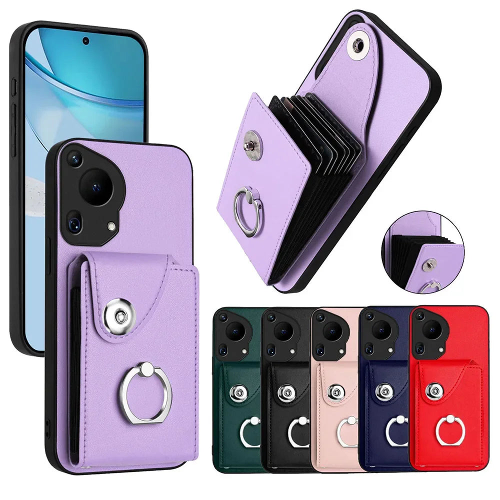 Für Huawei/Honor Hülle mit Kartenfach & Ringhalter, PU-Leder