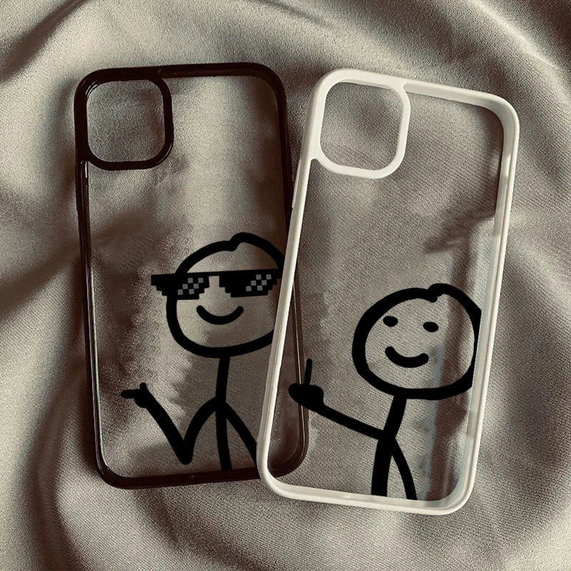Transparente Strichmännchen Handyhülle für iPhone 11–17 Pro Max