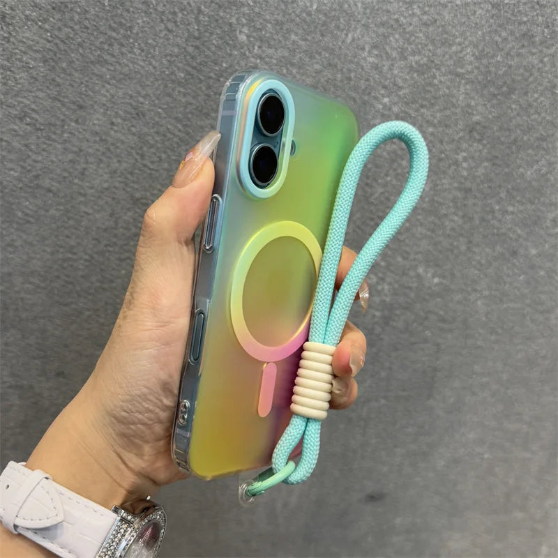 Aurora Gradient Hülle mit Magnet-Ring & Lanyard – Matt, Stoßfest