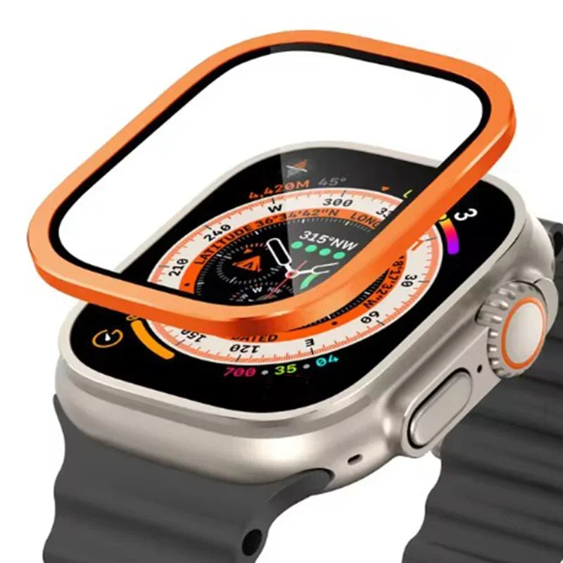 Schutzhülle mit 9H Glas für Apple Watch Ultra 1 2 3 49mm Metall Bumper Case