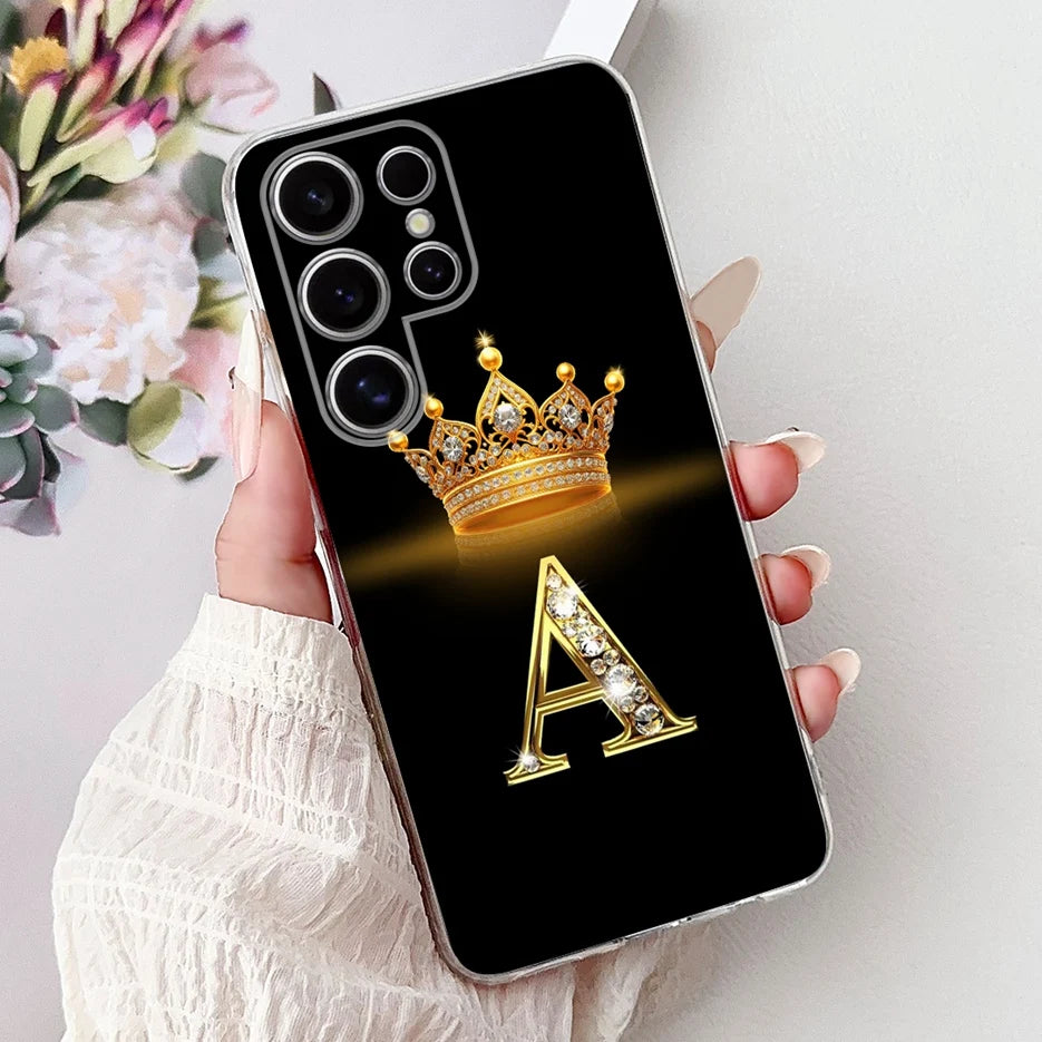 Für Samsung Galaxy S25 Hülle – Buchstaben Krone Glitzer Design · A – Pink