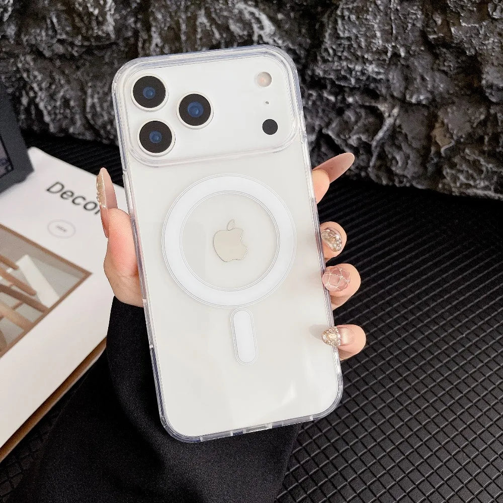 Transparente Magnetische Hülle für iPhone 17 16 15 14 13 12 11 Pro Max Klar