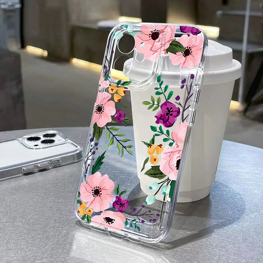 Blumen transparente Handyhülle für iPhone – stoßfest & flexibel