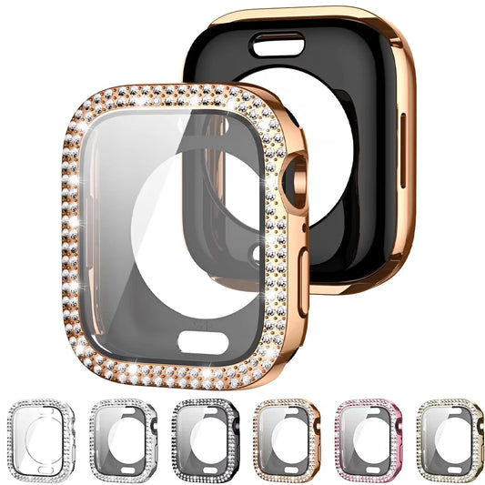 Bling Schutzhülle mit Glas für Apple Watch 41-49mm Diamant Glitzer Strass