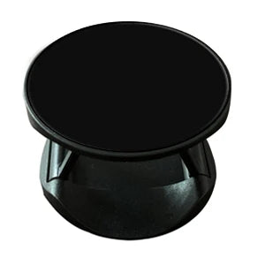 Pop-Up Smartphone Fingerring Halter, einfarbig schwarz, glatte matte Oberfläche, schräge Seitenansicht, minimalistisches Desi