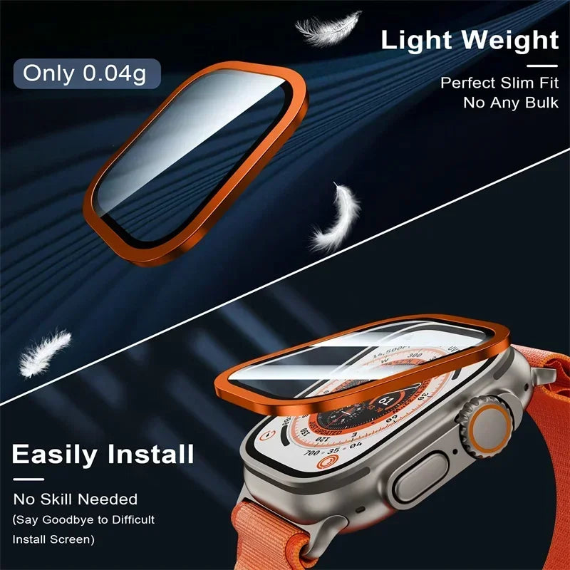 Schutzhülle mit 9H Glas für Apple Watch Ultra 1 2 3 49mm Metall Bumper Case