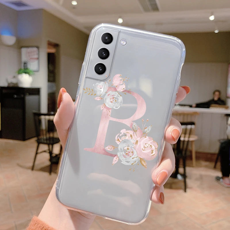 Für Samsung Galaxy Hülle – Initiale Buchstabe mit Blumen, TPU · Buchstabe B