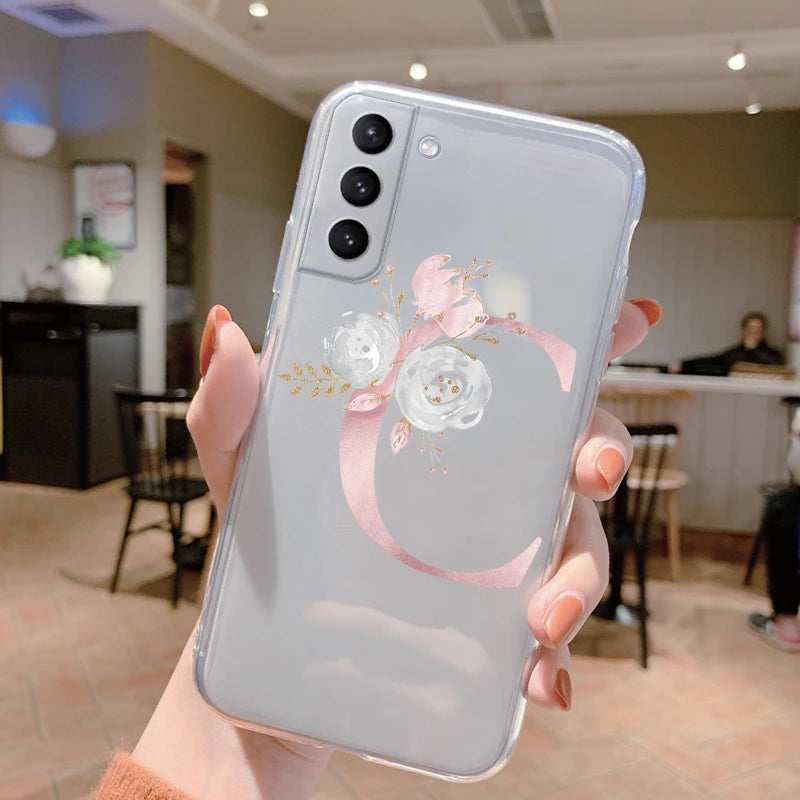 Für Samsung Galaxy Hülle – Initiale Buchstabe mit Blumen, TPU · Buchstabe C