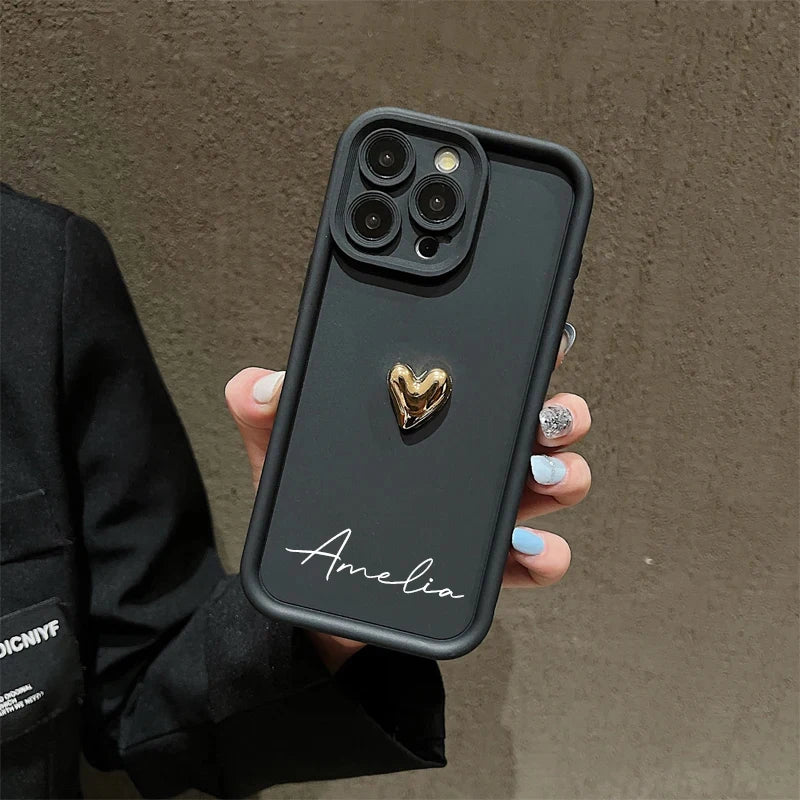 Personalisierte iPhone Hülle mit 3D Herz & Namen – weich & stoßfest