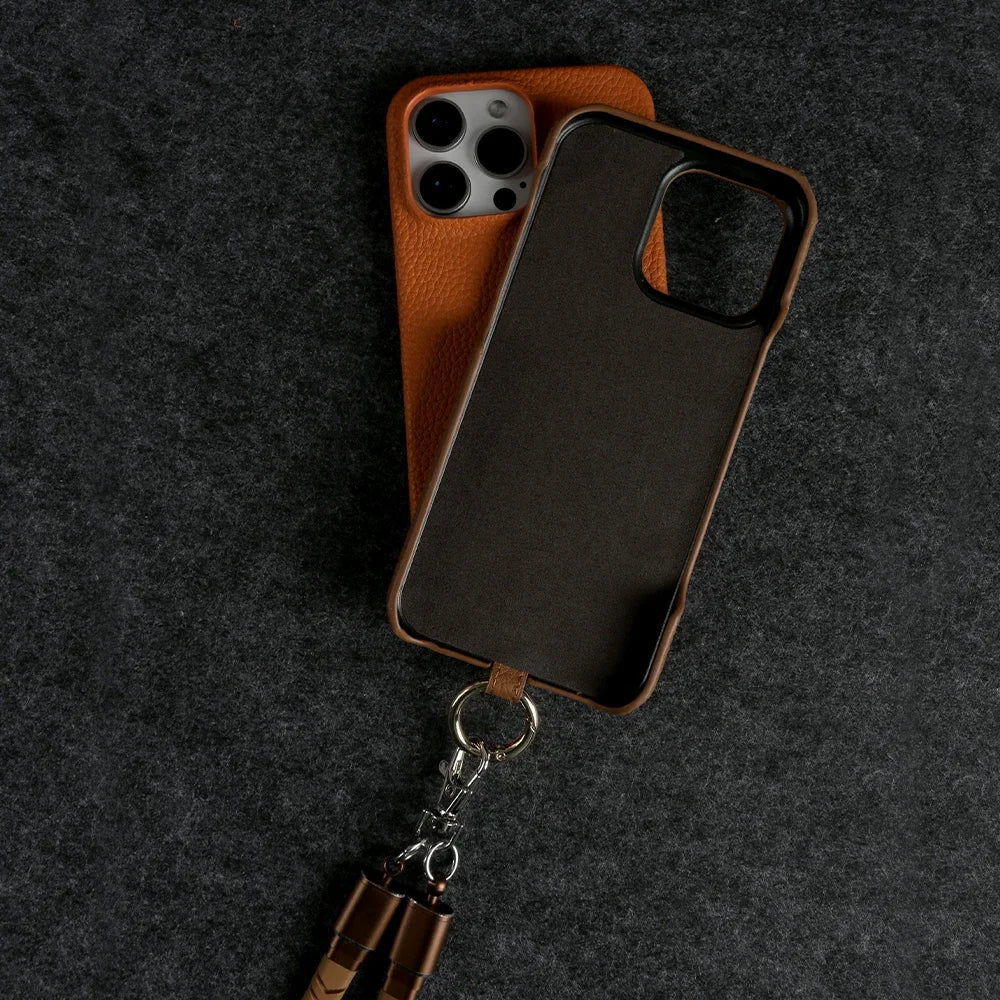 Echtleder Handyhülle mit USB-Ladekabel-Lanyard – Handgefertigt, Premium