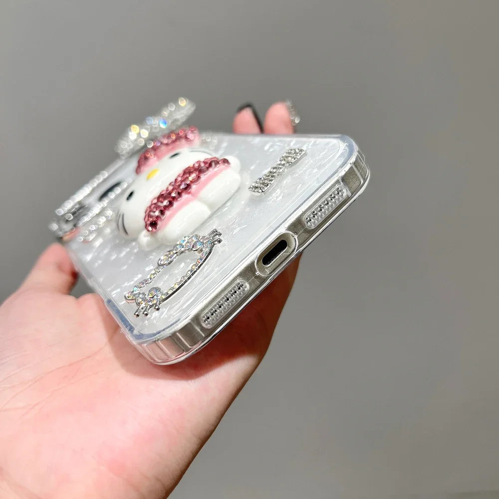 3D Kawaii Katzen Hülle für iPhone 17 16 15 14 13 12 Glitzer Schleife Cute