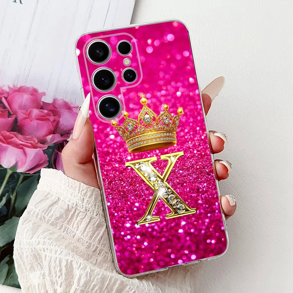 Für Samsung Galaxy S25 Hülle – Buchstaben Krone Glitzer Design · X – Schwarz