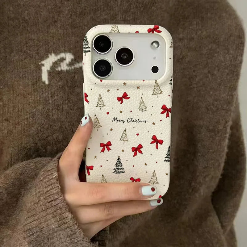 Für iPhone Hülle Weihnachten – TPU Lychee Tannenbäume & Schleifen
