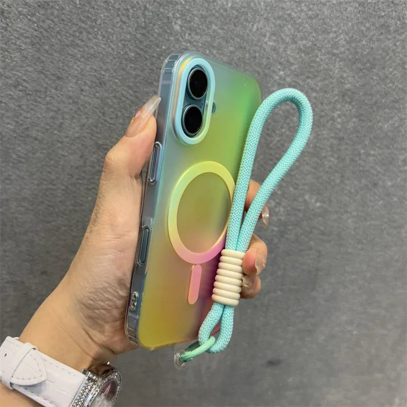 Aurora Gradient Hülle mit Magnet-Ring & Lanyard – Matt, Stoßfest