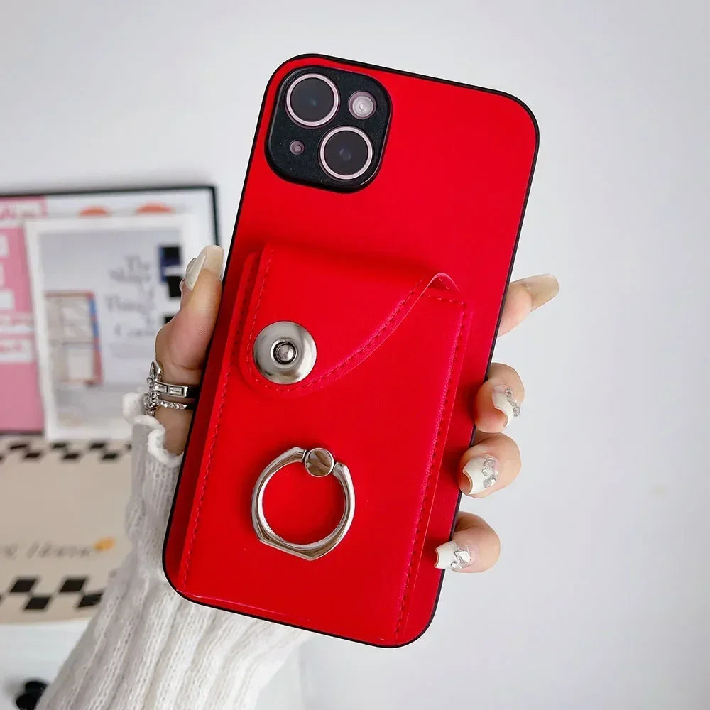Für Huawei/Honor Hülle mit Kartenfach & Ringhalter, PU-Leder · Rot