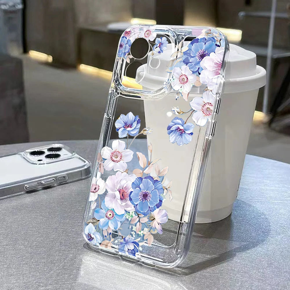 Blumen transparente Handyhülle für iPhone – stoßfest & flexibel