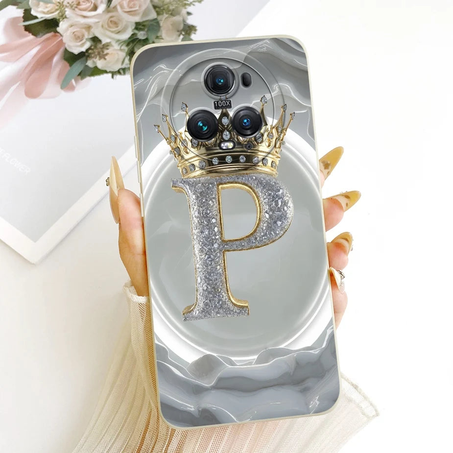 Für Honor Magic 5 / Magic 5 Pro Hülle – Initials Buchstaben Design · Grau-Silber P