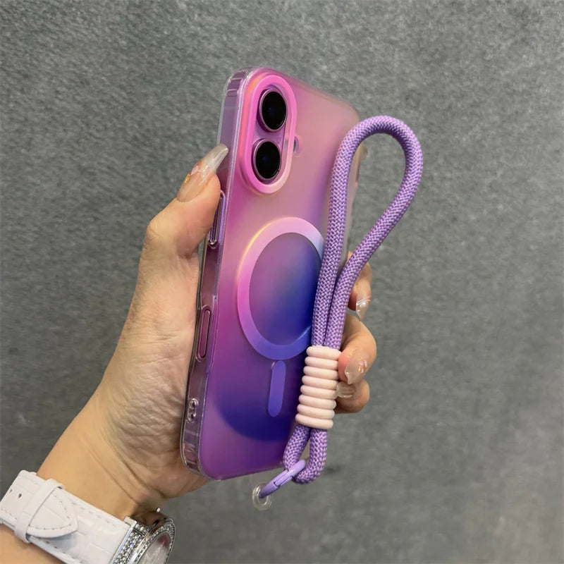 Aurora Gradient Hülle mit Magnet-Ring & Lanyard – Matt, Stoßfest