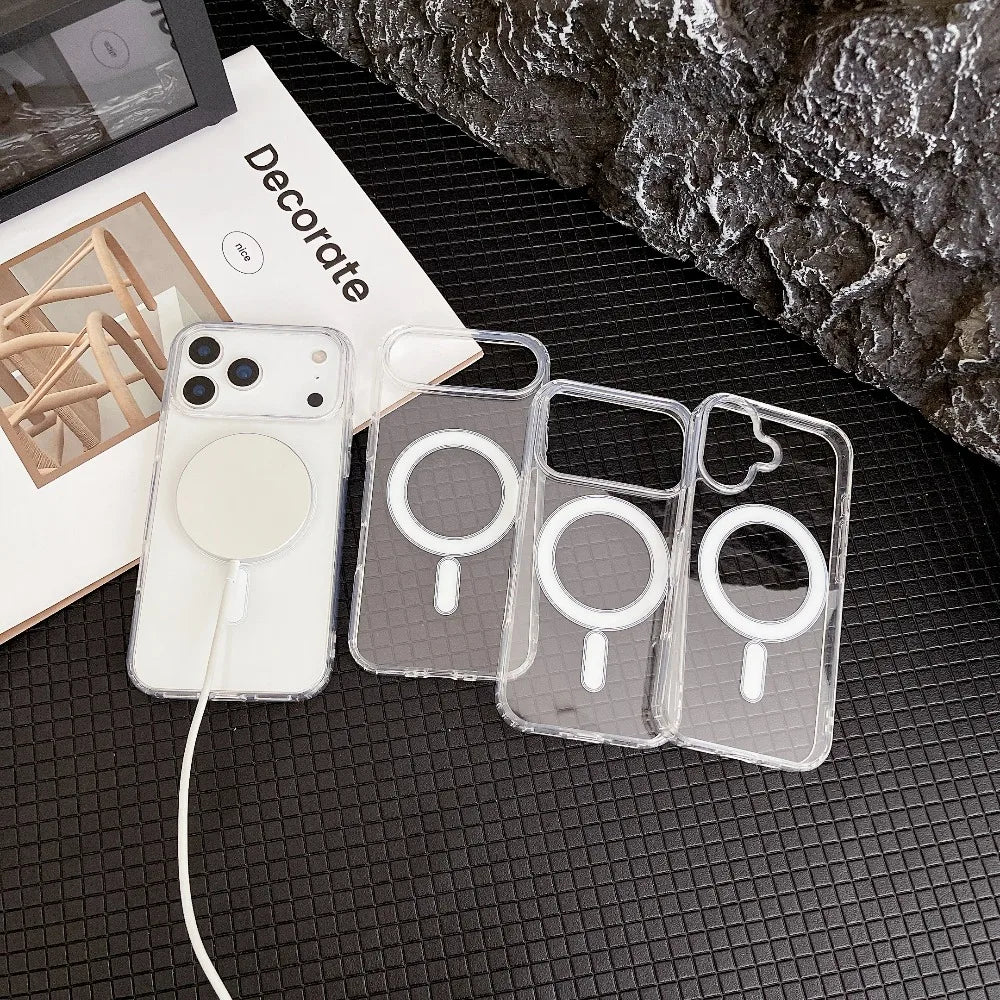 Transparente Magnetische Hülle für iPhone 17 16 15 14 13 12 11 Pro Max Klar
