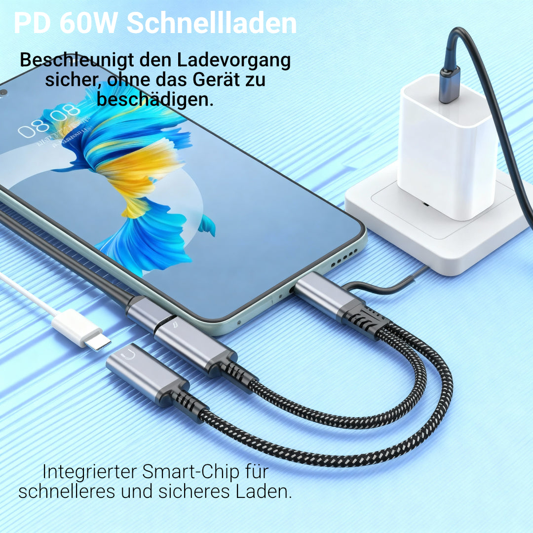 USB-C auf 3,5mm Klinke Adapter mit Ladefunktion