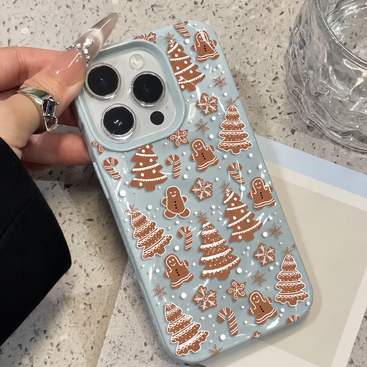 Für iPhone Weihnachten Hülle – Lebkuchenmann & Schneeflocken