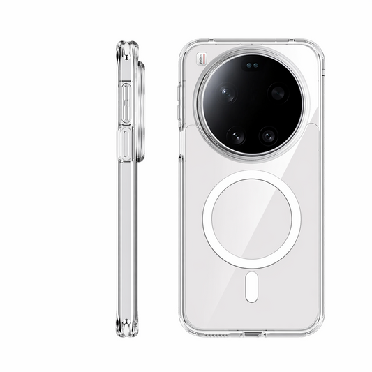 Transparente MagSafe-Hülle für Xiaomi 17 Ultra, Rück- und Seitenansicht, klares Hartkunststoff mit weißem Magnetring