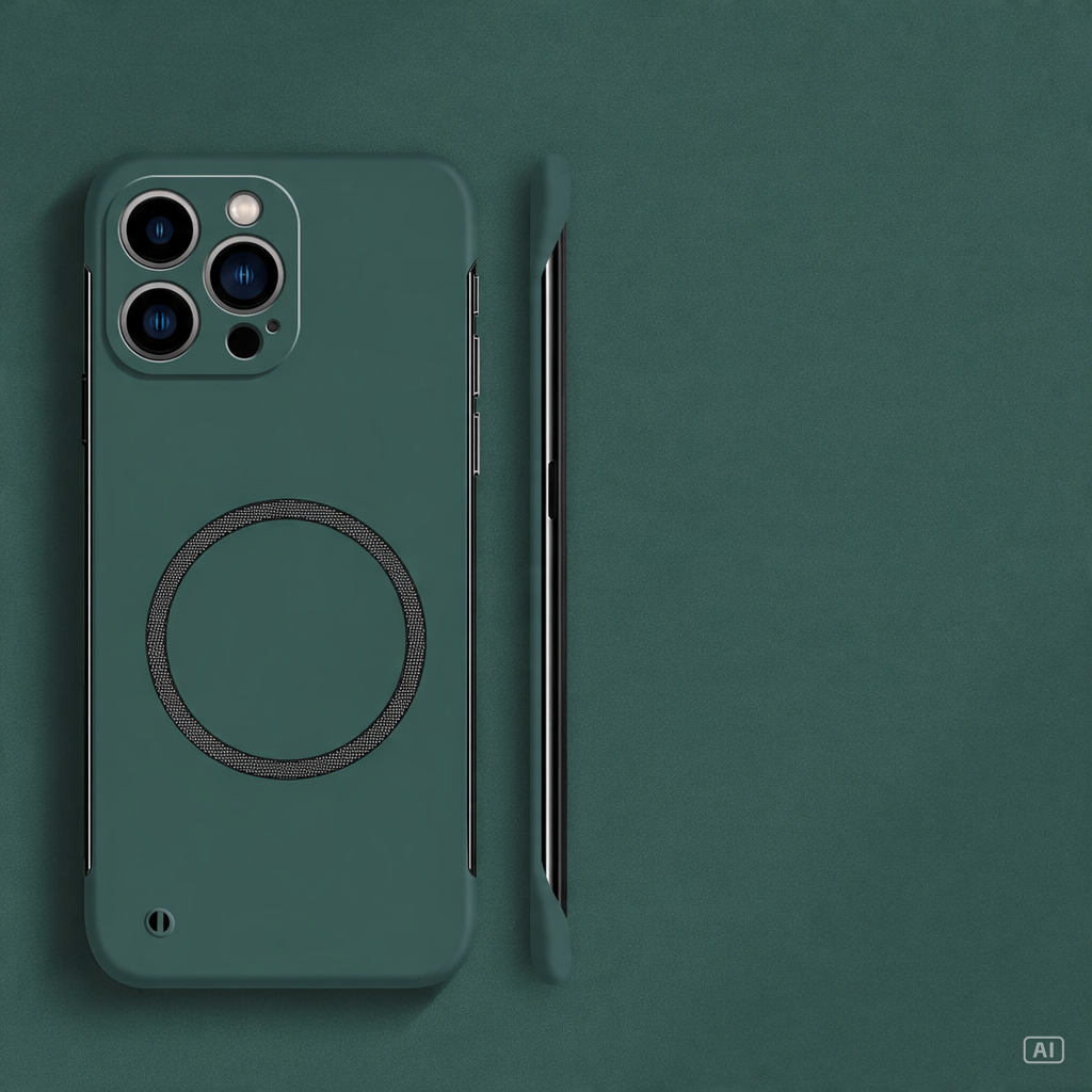 Dunkelgrüne ultradünne Xiaomi-Hartschale mit eingebautem Magnet-Ring, Rück- und Seitenansicht