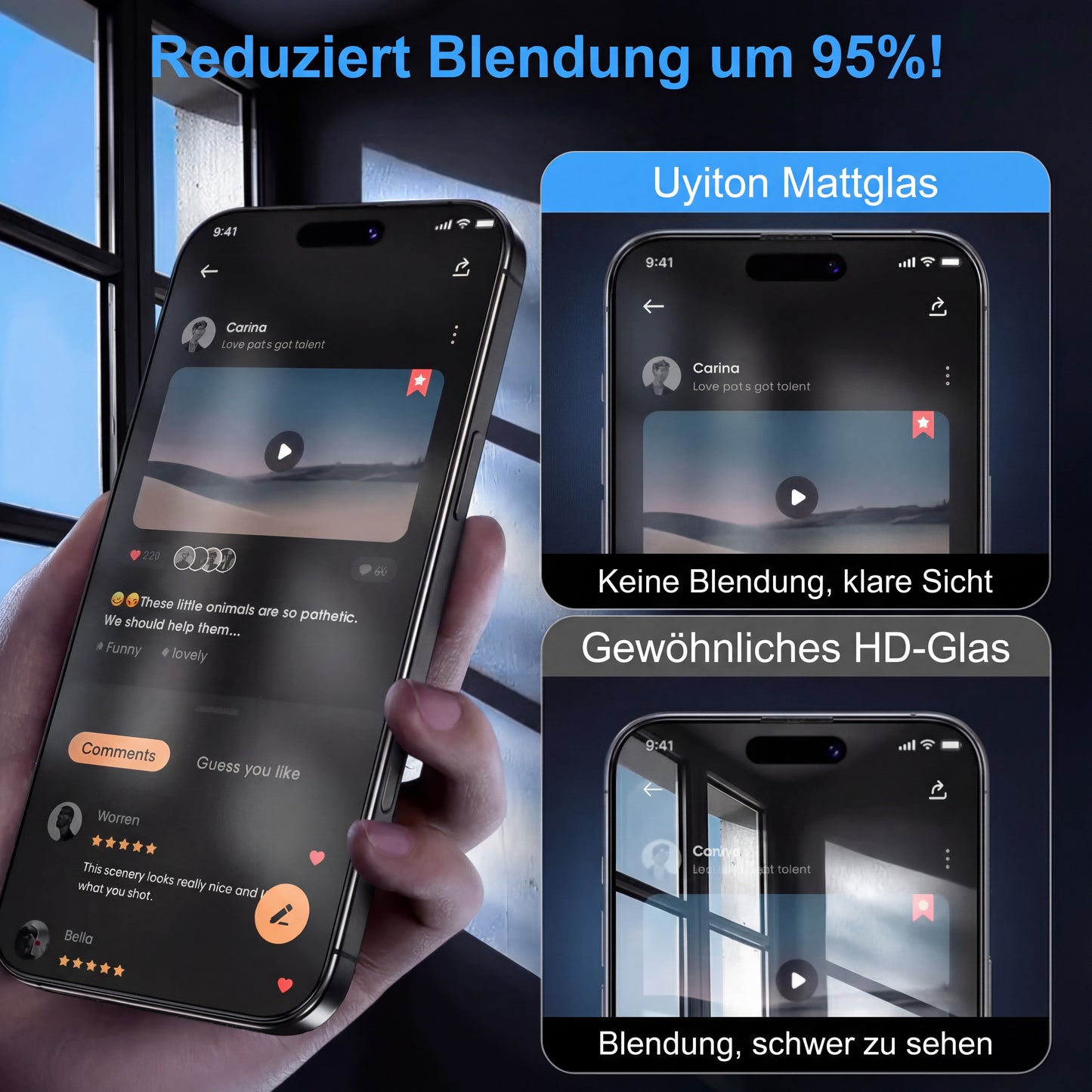 Mattes Schutzglas 3er-Set für iPhone 17 16 15 14 13 12 Pro Max Anti-Glare