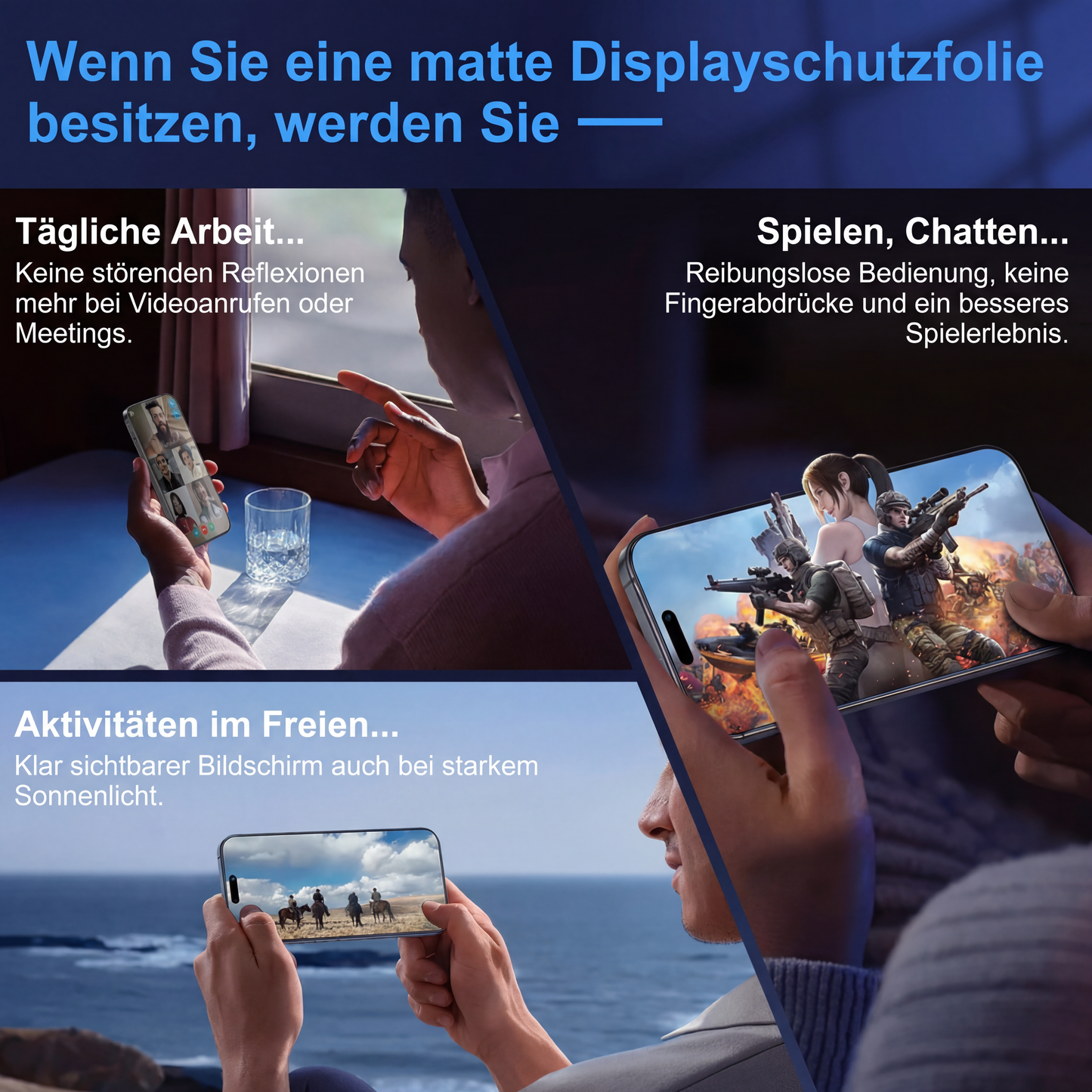 Mattes Schutzglas 3er-Set für iPhone 17 16 15 14 13 12 Pro Max Anti-Glare