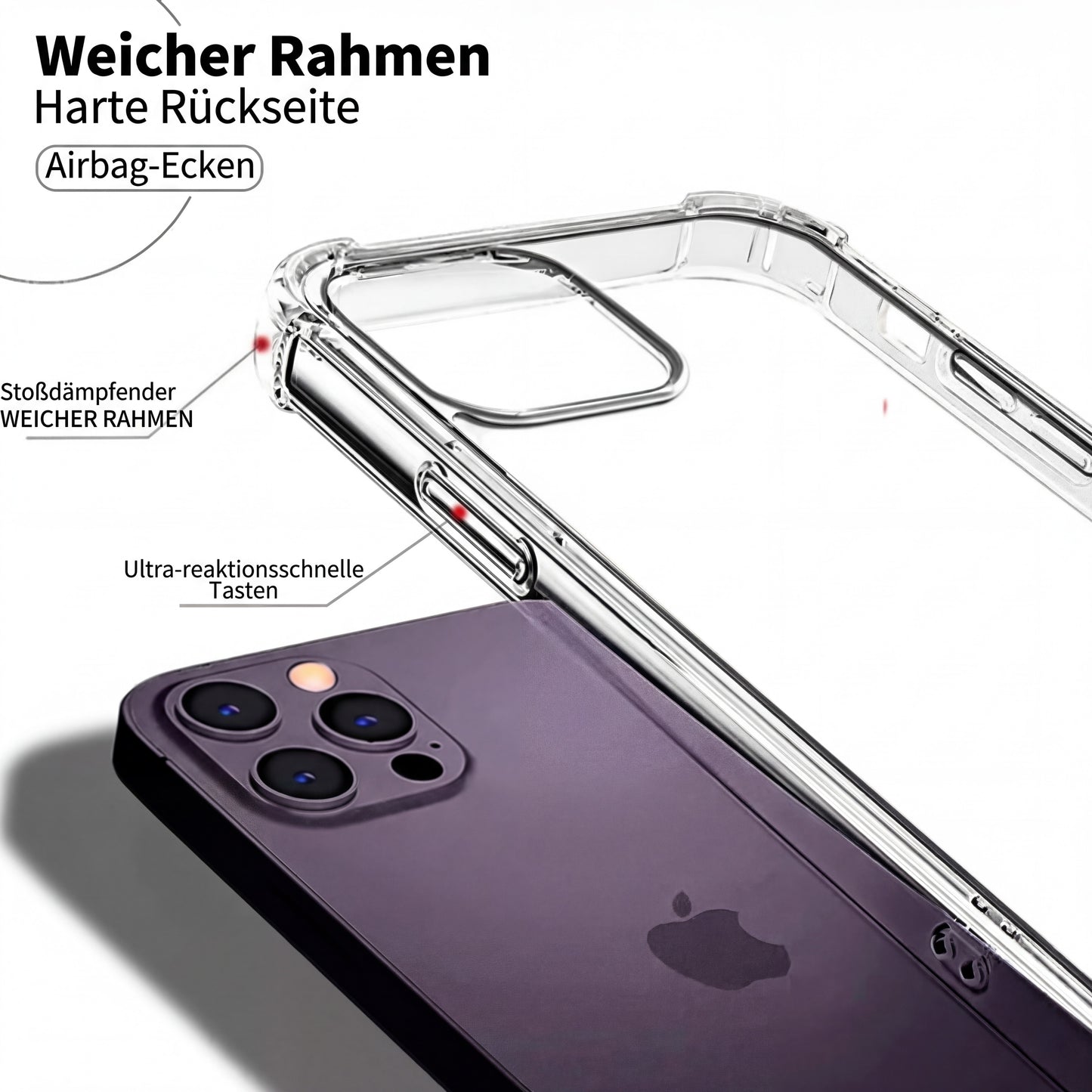 Stoßfeste Transparente Silikon Hülle für iPhone 15 14 13 12 11 Pro Max Klar