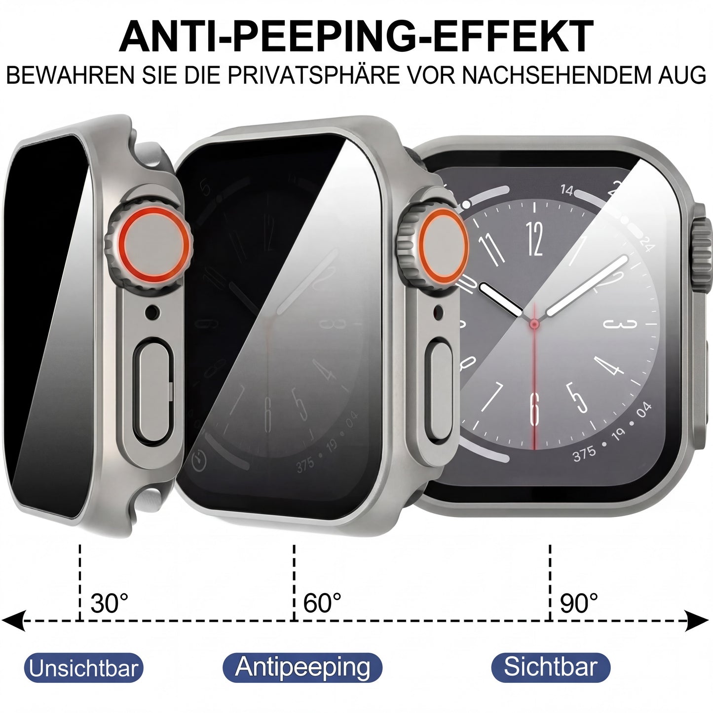 Schutzhülle mit Privacy Glas für Watch Serie 9 8 7 6 5 4 SE 40-45mm