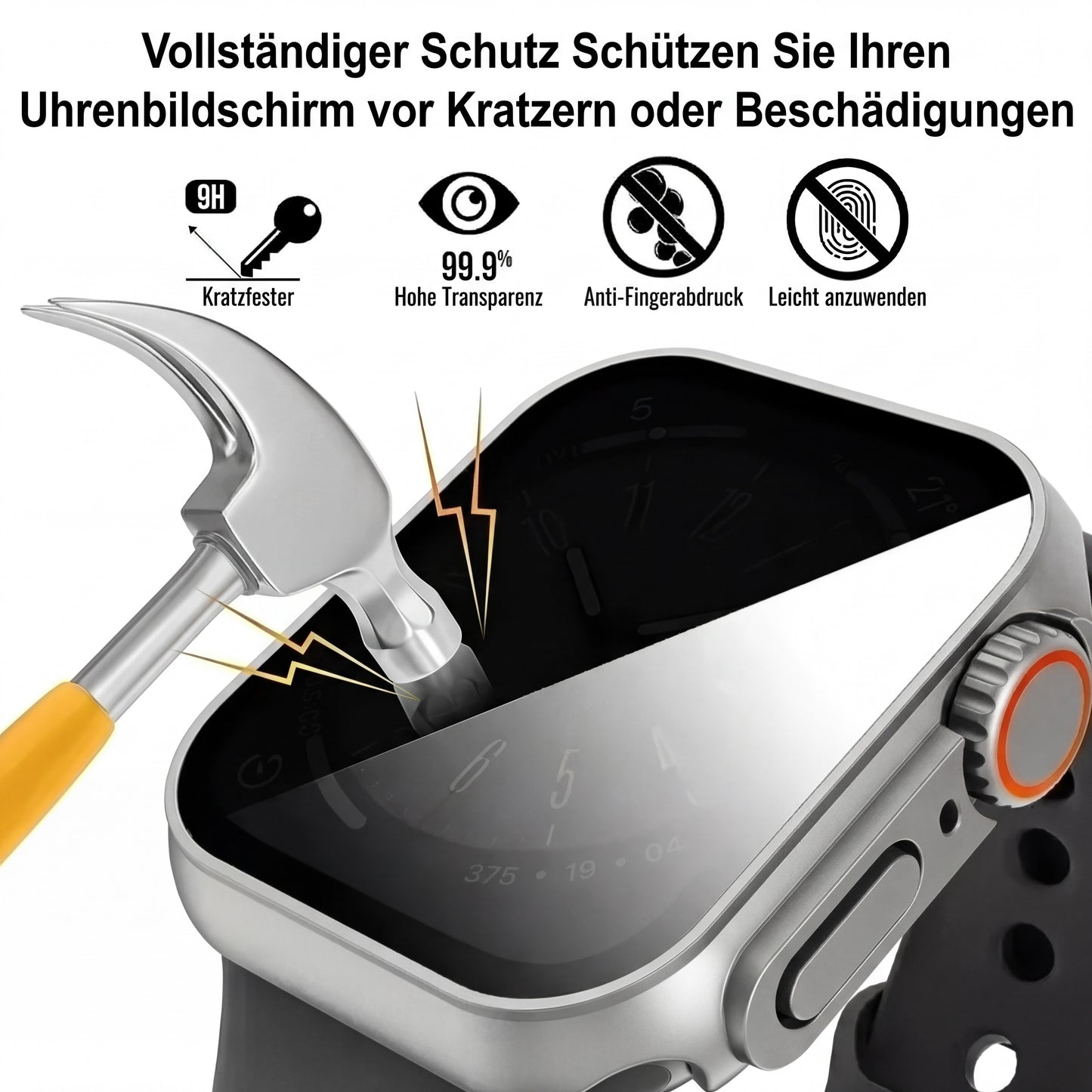 Schutzhülle mit Privacy Glas für Watch Serie 9 8 7 6 5 4 SE 40-45mm