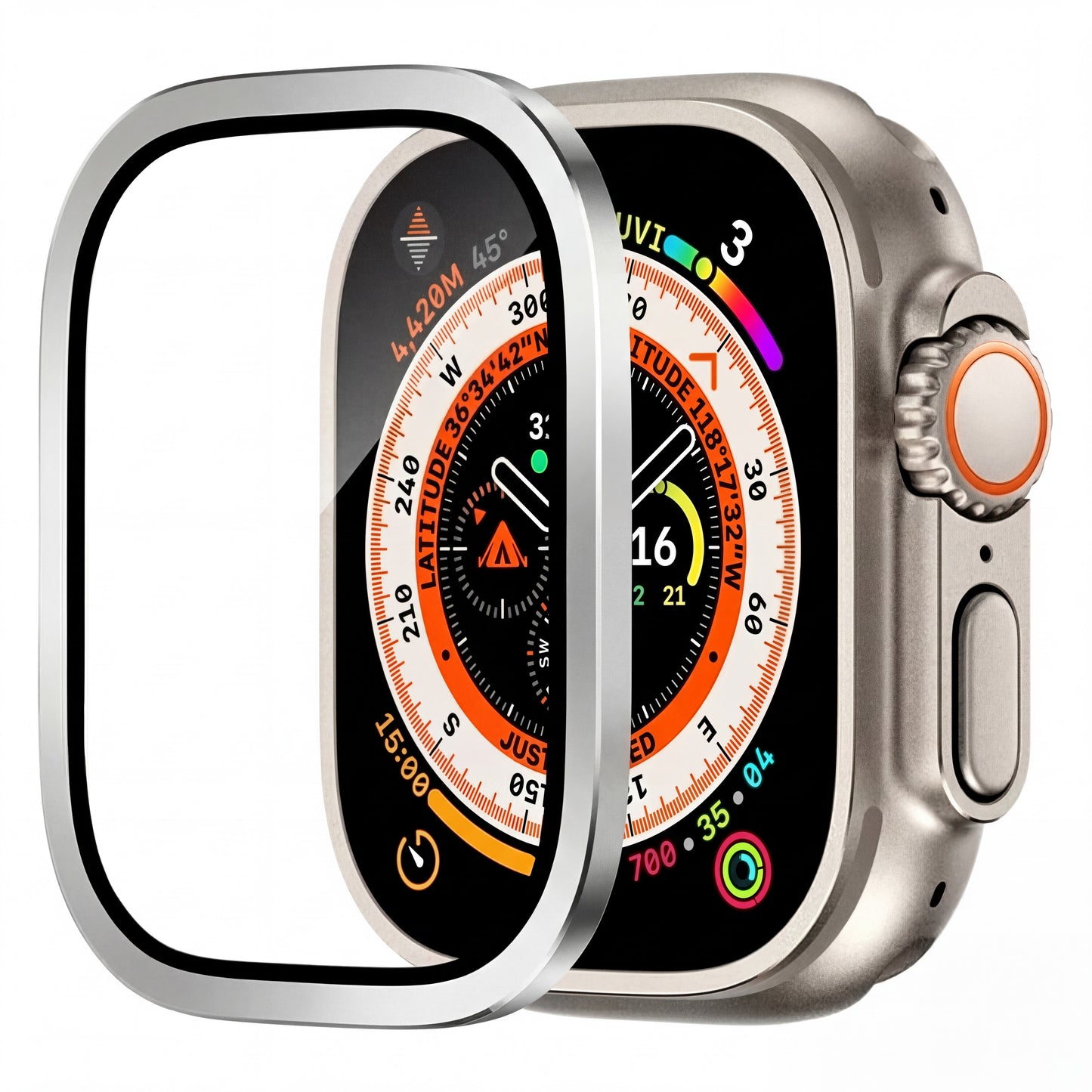 Schutzhülle mit 9H Glas für Apple Watch Ultra 1 2 3 49mm Metall Bumper Case