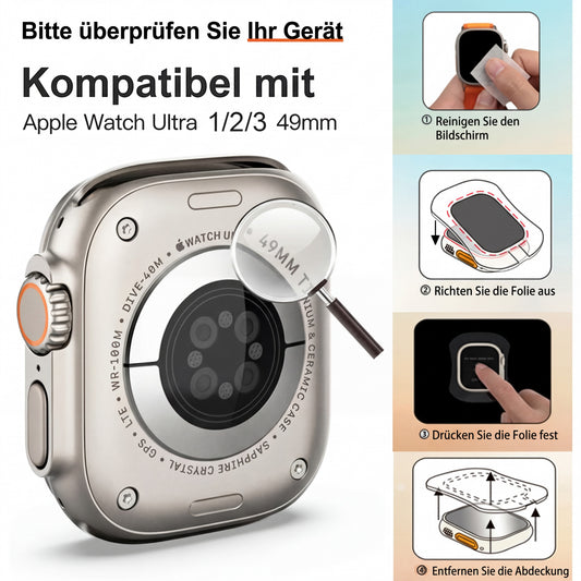 Schutzglas für Apple Watch Ultra 1 2 3 49mm 9H HD mit Auto-Montagehilfe Set