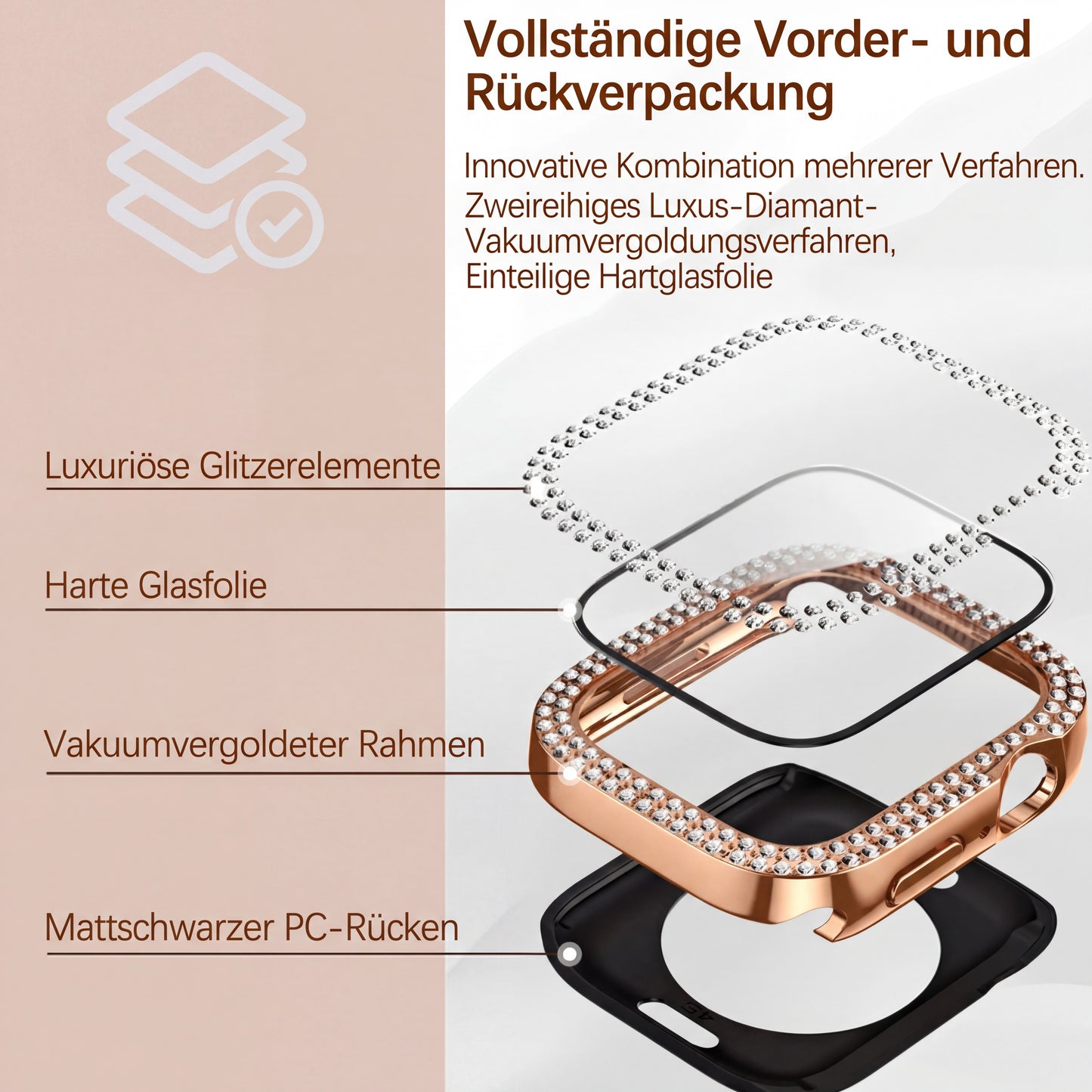 Bling Schutzhülle mit Glas für Apple Watch 41-49mm Diamant Glitzer Strass