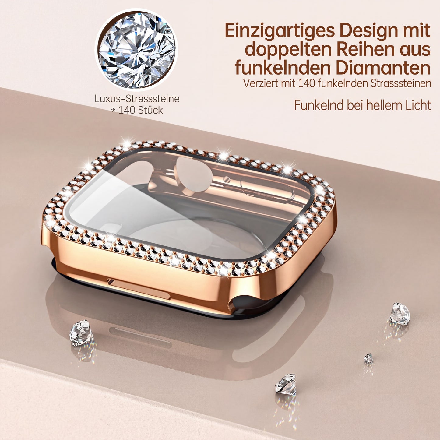 Bling Schutzhülle mit Glas für Apple Watch 41-49mm Diamant Glitzer Strass