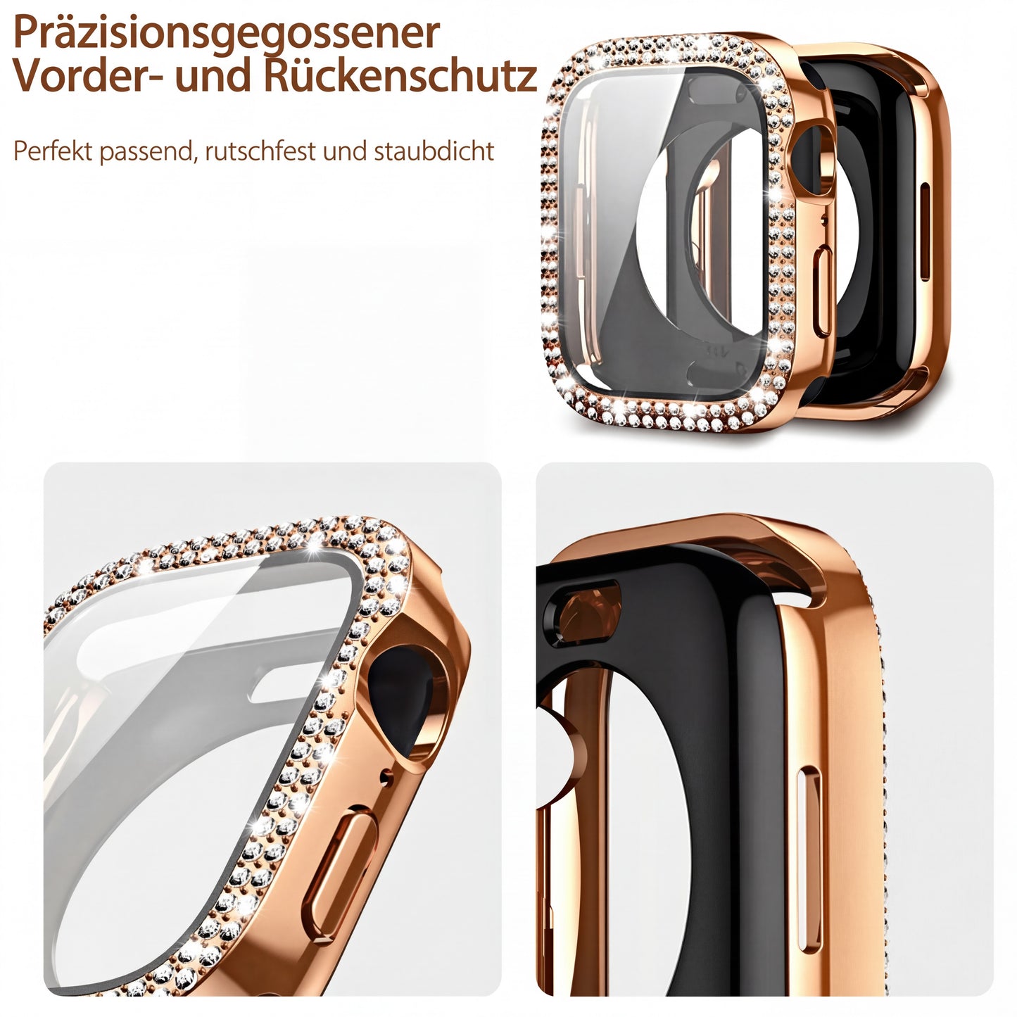 Bling Schutzhülle mit Glas für Apple Watch 41-49mm Diamant Glitzer Strass